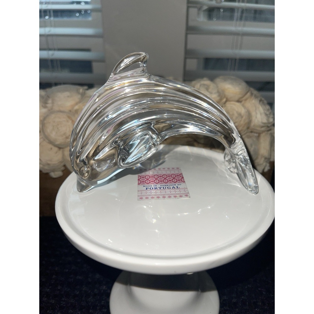 Waterford Crystal Dolphin Leaping Diving Clear Art Glass Figurine Marine- EDS